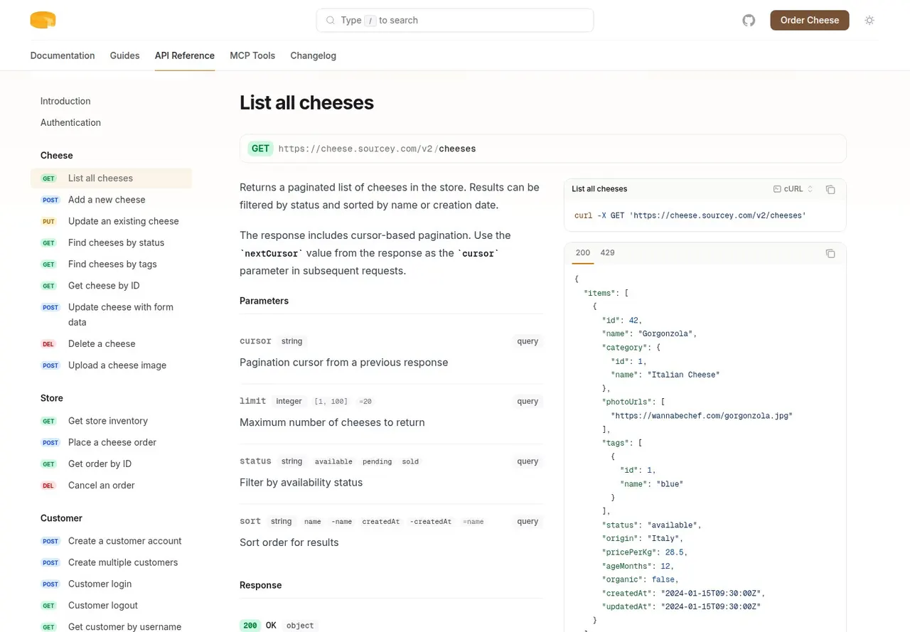 Static API reference page generated from an OpenAPI specification